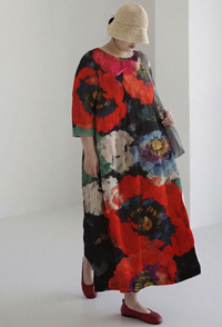 Abigail | Casual Large Skirt Plant Print Long Sleeve Midi Dress Holiday Dress