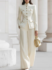 Christina - Elegant Cream Tailored Suit Set with Gold Accents
