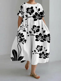 Lily | Elegant Casual Black Floral Loose  Dress