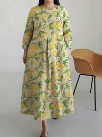 Nora | Casual Lemon Tree Print Long Sleeve Midi Dress