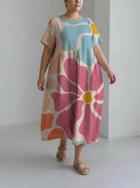 Hazel | Spring and Summer Casual Loose Round Neck Floral Skirt Dress