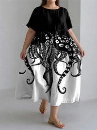 Chloe | Tentacles Lover Essential Contrast Print Short Sleeve Dress