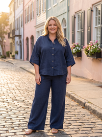 Maribel™ | Linen Set with Bat-Sleeve Top and Wide-Leg Pants
