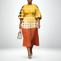 SOLARA | Polka Grid Midi with Sculpted Waist and Radiant Flow